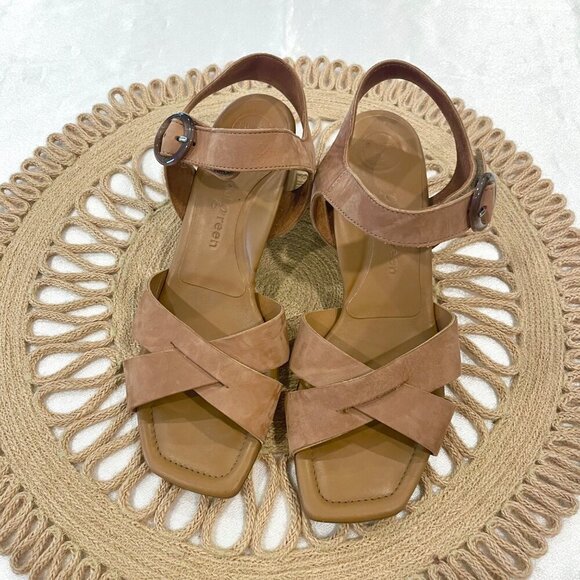 Paul Green Tan Suede Cross-Front Velcro Ankle Strap Heel Sandals UK4.5/US7 - Picture 2 of 8